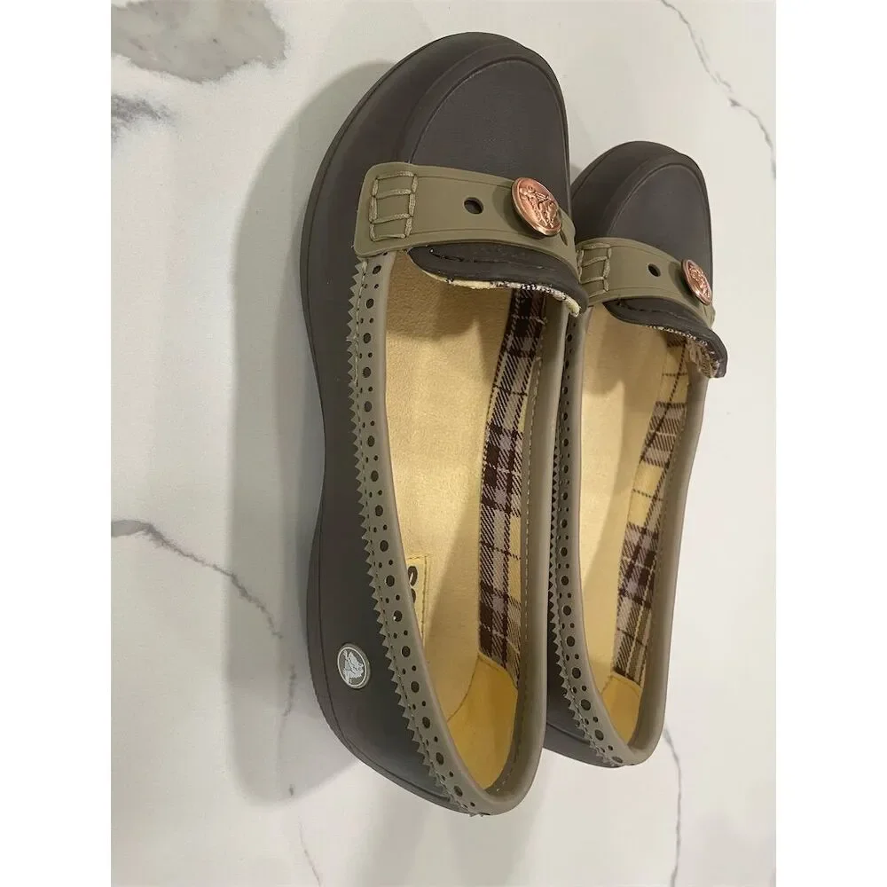 Crocs Girls‎ Youth Penny Loafer Flats Brown Size 3 Closed Toe Slip On